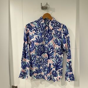 Hiho Coral Reef linen long-sleeve blouse, Medium, NWT.